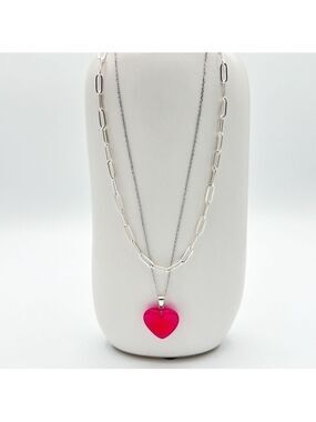 Sterling silver necklaces with pink heart